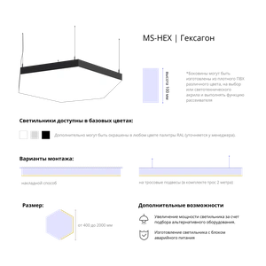 Фото Cветодиодный фигурный светильник MS-HEX Гексагон 600mm 50W 3000/4000/6000K