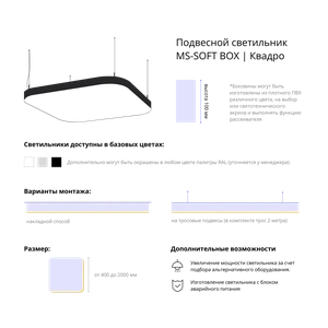 Фото Cветодиодный фигурный светильник MS-SOFT BOX  Квадро 900mm 135W 3000/4000/6000K