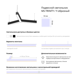 Фото Светодиодный фигурный светильник MS-TRINITY Y-образный 3x750mm 80W 3000/4000/6000К